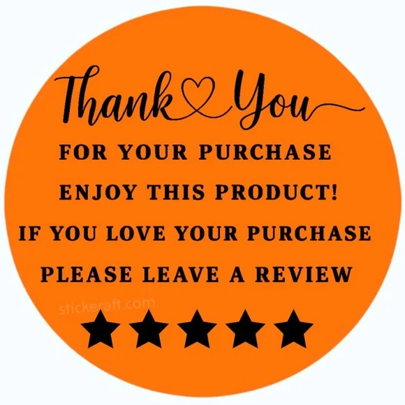 Thank You for Purchase Stickers – 2 Inch, 5 Star Review Labels – 100 PCS NEW - Picture 10 of 15